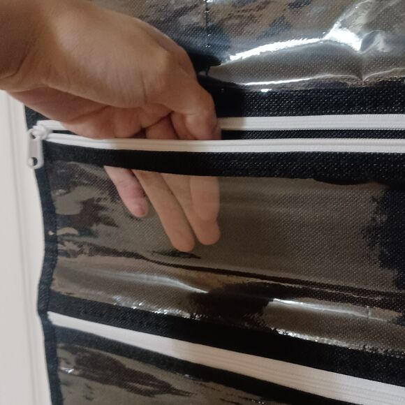 Black Hanging Jewelry Organizer w/ 47 Zippered Pockets - Picture 4 of 4